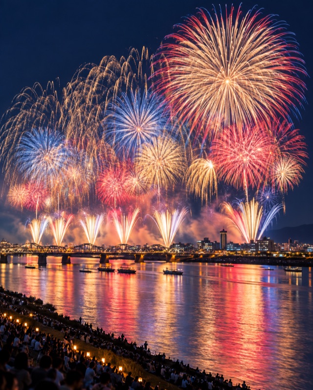 夜空に大輪の花火が咲く花火大会